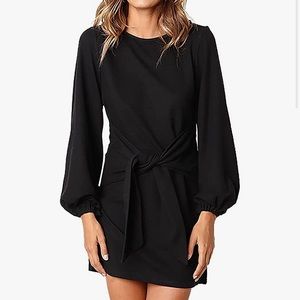 PrettyGarden Black Tie Waist Dress